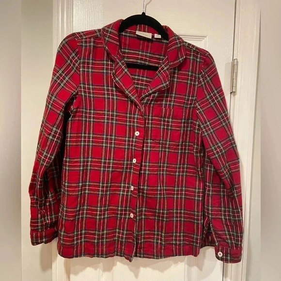 L.L. Bean Other - L.L. Bean Soft Cotton Red Plaid Flannel Long Sleeve Button Panama Top Size XS